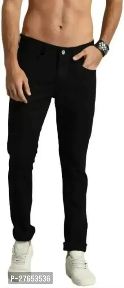 Stylish Black Denim Mid-Rise Jeans For Men-thumb0