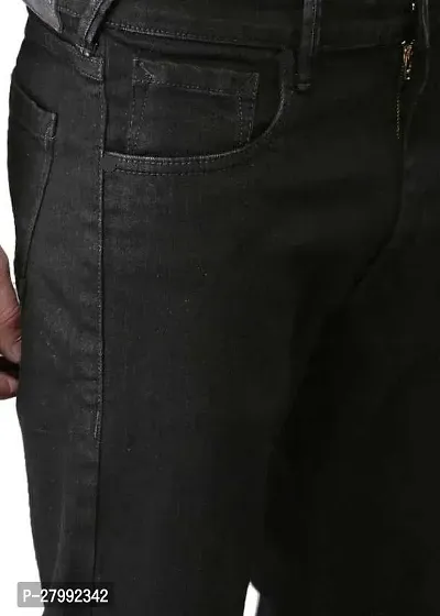 Elegant Black Denim Distress Mid-Rise Jeans For Men-thumb3