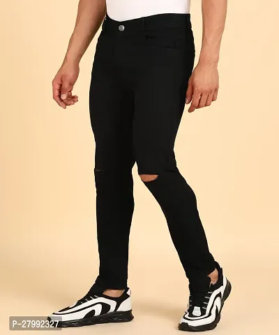 Elegant Black Cotton Lycra Blend Distress Mid-Rise Jeans For Men-thumb0