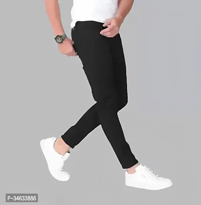 Stylish Black Denim Solid Mid Rise Jeans For Men-thumb2