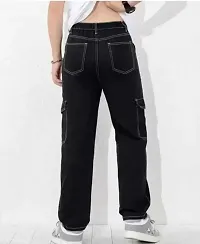 Stylish Black Denim Solid Cargos For Men-thumb1