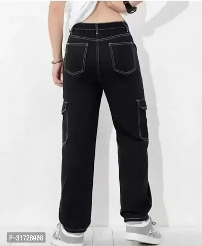 Stylish Black Denim Solid Cargos For Men-thumb2