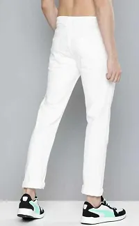 Elegant White Denim Solid Mid-Rise Jeans For Men-thumb1