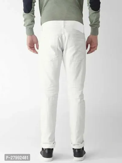 Elegant White Denim Solid Mid-Rise Jeans For Men-thumb2