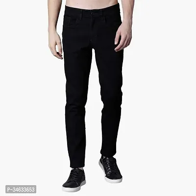 Stylish Black Cotton Blend Solid Mid Rise Jeans For Men-thumb0