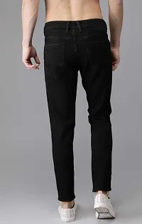 Elegant Black Denim Distress Mid-Rise Jeans For Men-thumb1