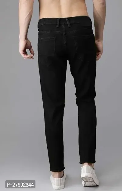 Elegant Black Denim Distress Mid-Rise Jeans For Men-thumb2