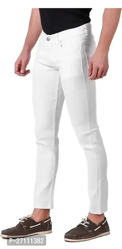 Stylish White Cotton Blend Mid-Rise Jeans For Men-thumb0