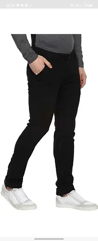 Stylish Black Cotton Blend Solid Mid Rise Jeans For Men-thumb1