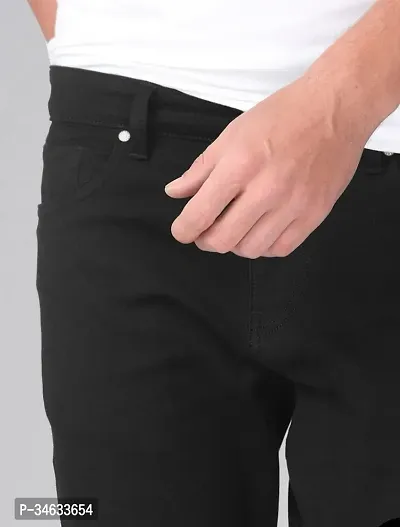 Stylish Black Cotton Blend Solid Mid Rise Jeans For Men-thumb5