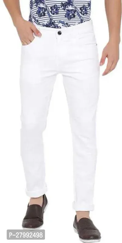 Elegant White Denim Solid Mid-Rise Jeans For Men-thumb0