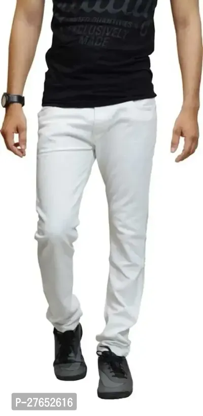 Stylish White Denim Mid-Rise Jeans For Men-thumb0