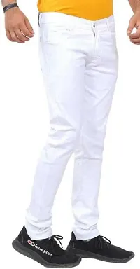 Elegant White Denim Solid Mid-Rise Jeans For Men-thumb3