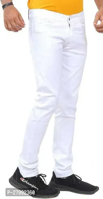 Elegant White Denim Solid Mid-Rise Jeans For Men-thumb4