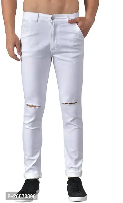 Stylish White Denim Mid-Rise Jeans For Men