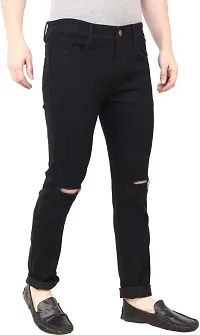 Elegant Black Denim Distress Mid-Rise Jeans For Men-thumb2