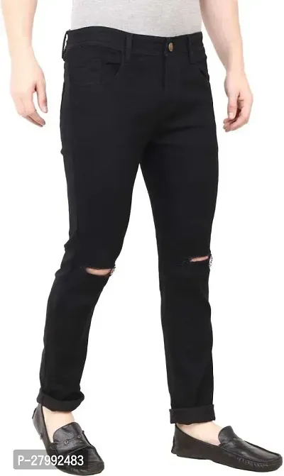 Elegant Black Denim Distress Mid-Rise Jeans For Men-thumb3