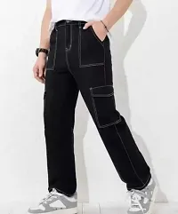 Stylish Black Denim Mid-Rise Cargos For Men-thumb2