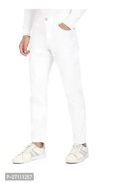 Stylish White Cotton Blend Mid-Rise Jeans For Men-thumb0