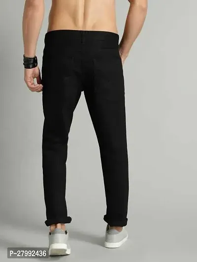 Elegant Black Denim Distress Low-Rise Jeans For Men-thumb2