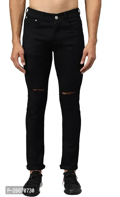 Stylish Black Denim Mid-Rise Jeans For Men