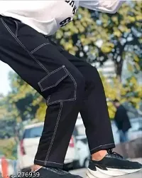 Stylish Black Denim Solid Cargos For Men-thumb2