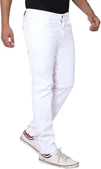 Elegant White Denim Blend Solid Mid-Rise Jeans For Men-thumb2