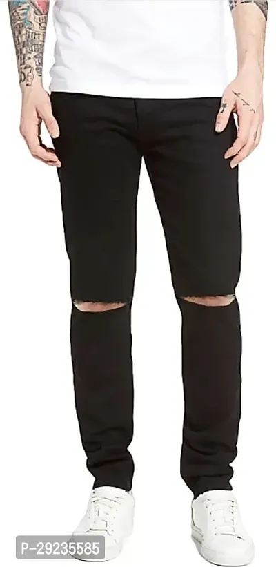 Stylish Black Cotton Blend Mid-Rise Jeans For Men-thumb0