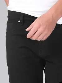 Stylish Black Cotton Blend Solid Mid Rise Jeans For Men-thumb2