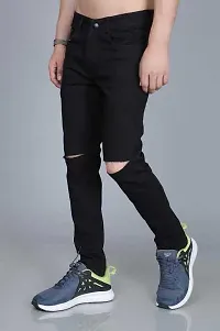 Elegant Black Denim Distress Mid-Rise Jeans For Men-thumb2