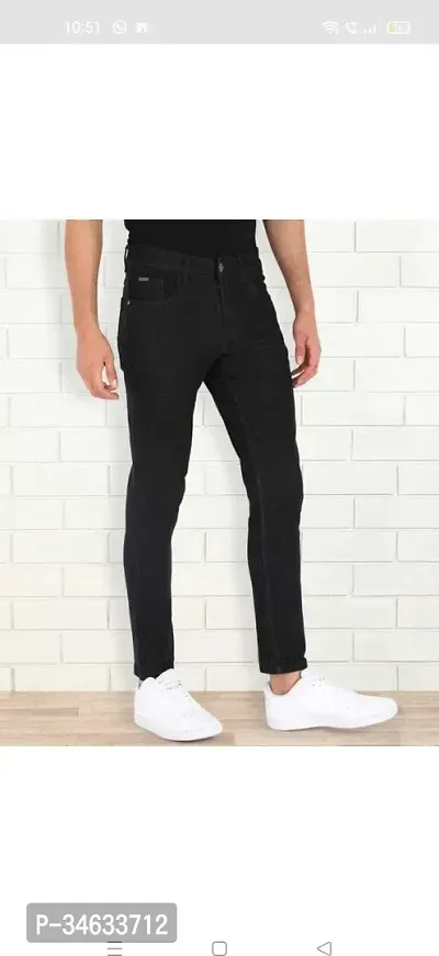 Stylish Black Cotton Blend Solid Mid Rise Jeans For Men-thumb0