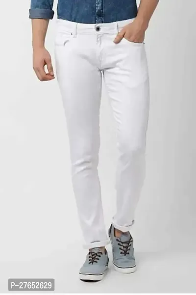 Stylish White Denim Mid-Rise Jeans For Men-thumb0