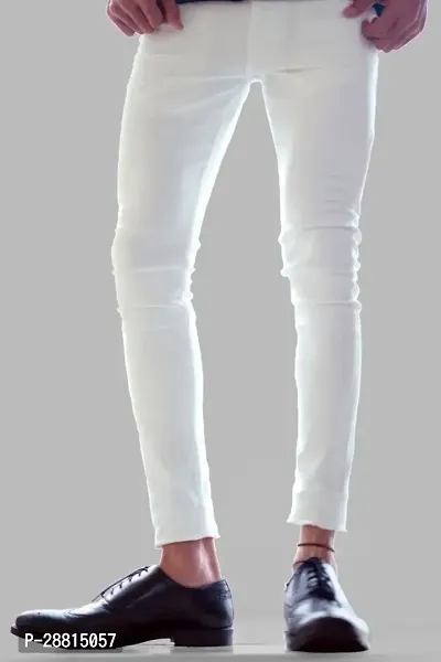 MR BARE Stylish White Cotton Blend Mid-Rise Jeans For Men