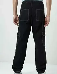 Stylish Black Cotton Blend Mid-Rise Cargos For Men-thumb2