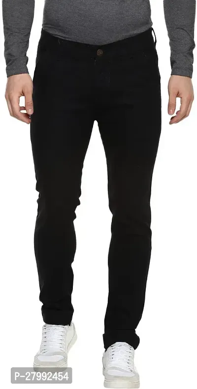 Elegant Black Cotton Blend Solid Mid-Rise Jeans For Men-thumb0