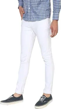 Elegant White Denim Solid Mid-Rise Jeans For Men-thumb2