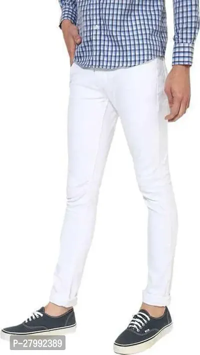 Elegant White Denim Solid Mid-Rise Jeans For Men-thumb3