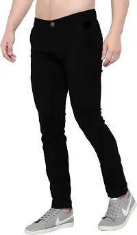 Elegant Black Denim Solid Mid-Rise Jeans For Men-thumb3