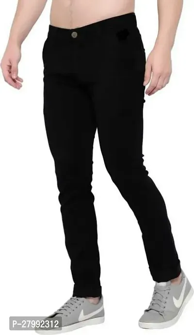 Elegant Black Denim Solid Mid-Rise Jeans For Men-thumb4