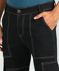 Stylish Black Cotton Blend Solid Cargos For Men-thumb2