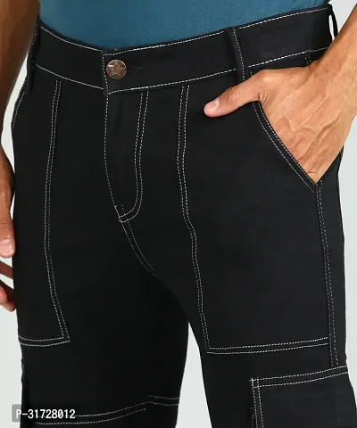 Stylish Black Cotton Blend Solid Cargos For Men-thumb3