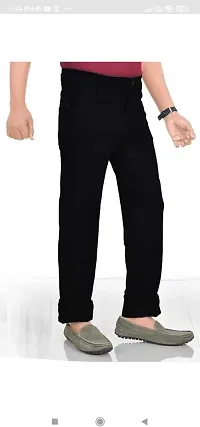 Stylish Black Cotton Blend Solid Mid Rise Jeans For Men-thumb1