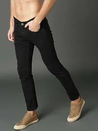 Elegant Black Denim Blend Solid Low-Rise Jeans For Men-thumb1