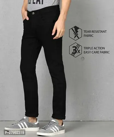 Elegant Black Denim Solid Mid-Rise Jeans For Men-thumb4