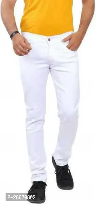 Stylish White Denim Mid-Rise Jeans For Men-thumb0