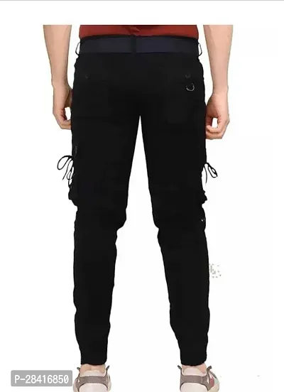 Stylish Black Cotton Blend Regular Fit Solid Cargo Pant For Men-thumb2