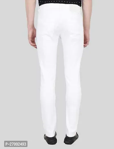 Elegant White Denim Solid Mid-Rise Jeans For Men-thumb2