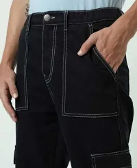 Stylish Black Cotton Blend Mid-Rise Cargos For Men-thumb2