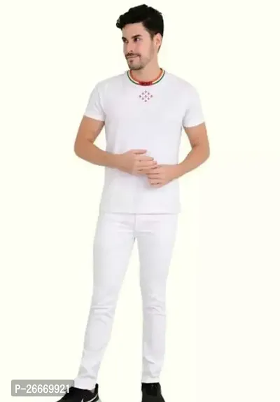 Stylish White Cotton Blend Mid-Rise Jeans For Men-thumb2