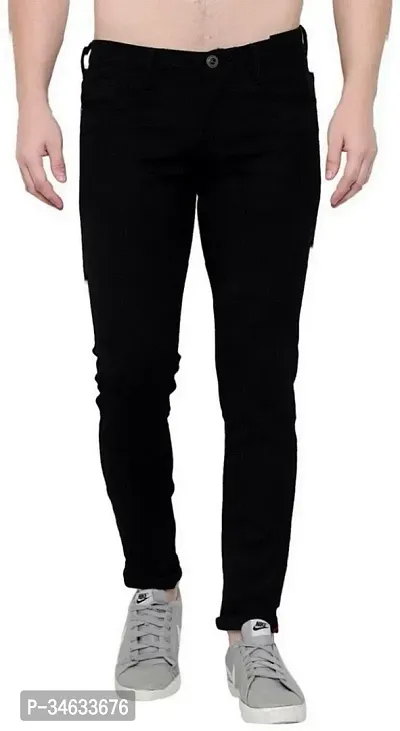 Stylish Black Denim Solid Mid Rise Jeans For Men-thumb0